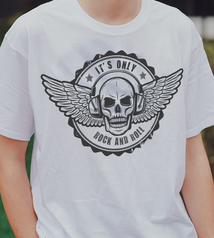 Camiseta Caveira - It's only rock and roll