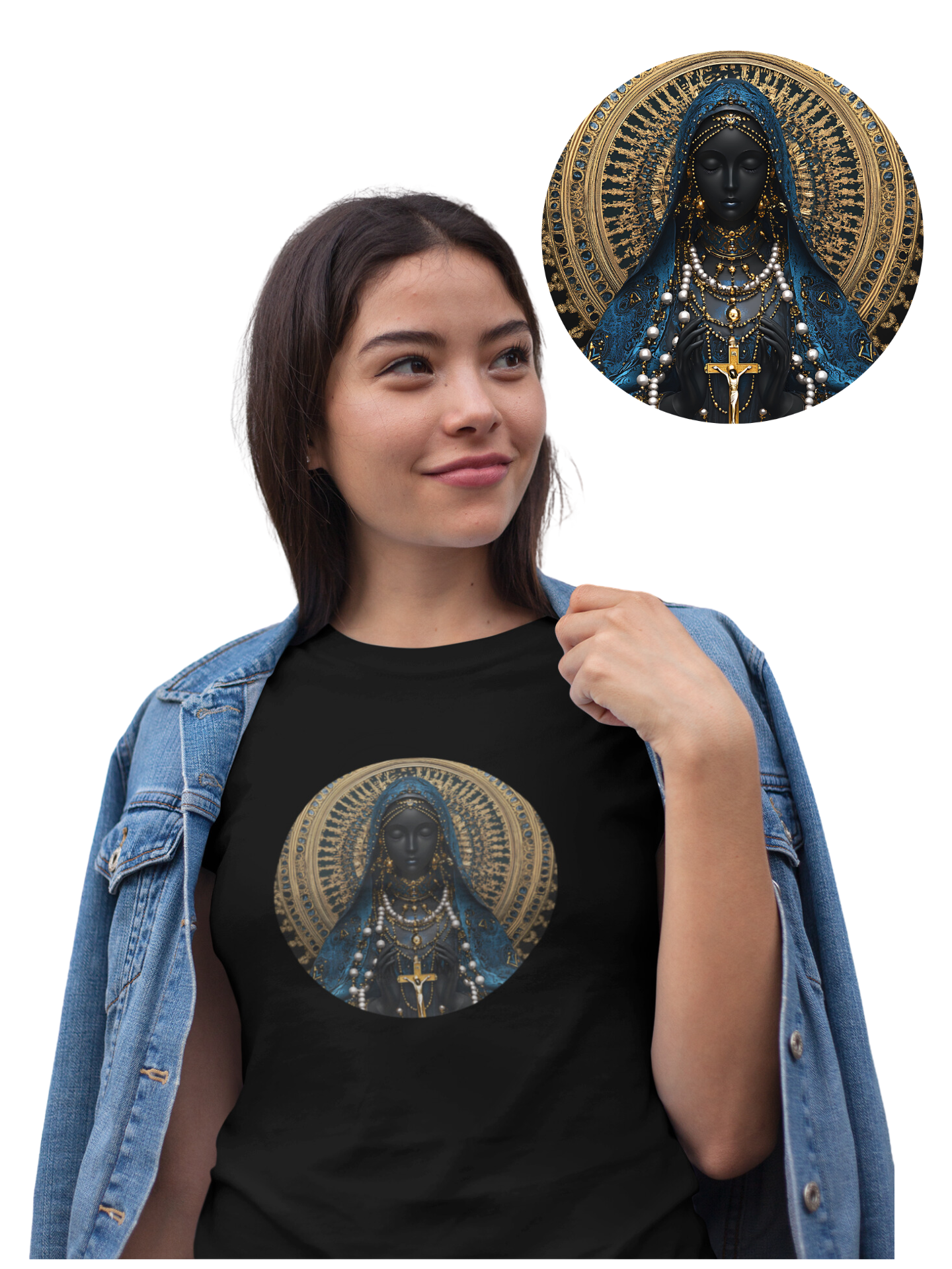 Camiseta Feminina Algodão Pima Mandala Nossa Senhora Aparecida