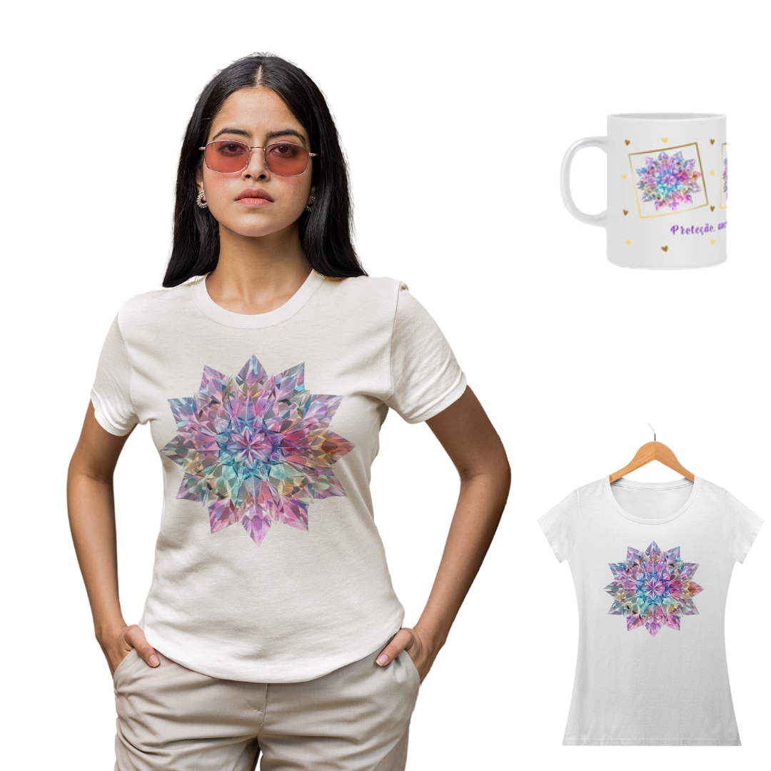 Camiseta Feminina Algodão Pima Mandala  dos Cristais