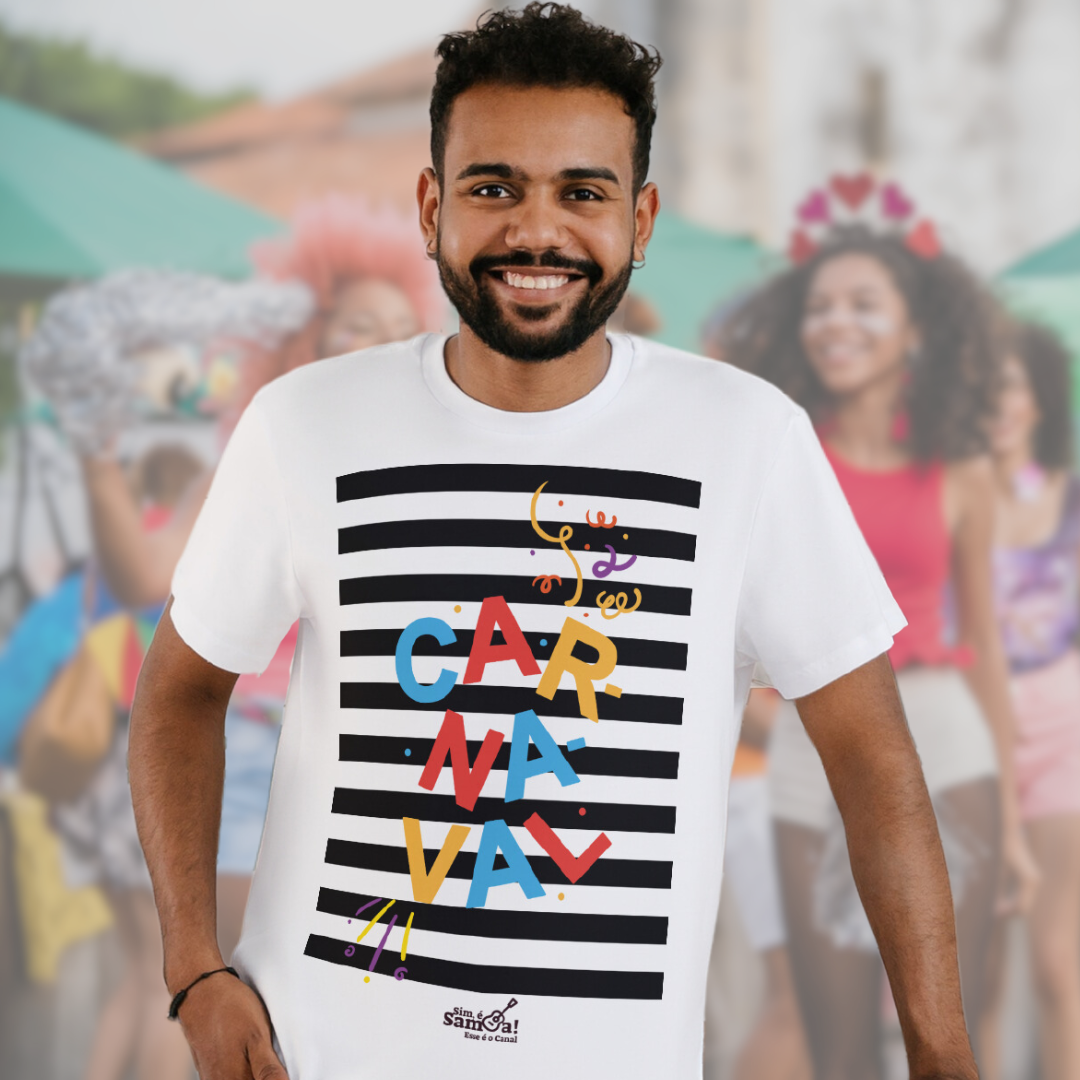 Camiseta Clássica Masculina - Carnaval Branca e Preta