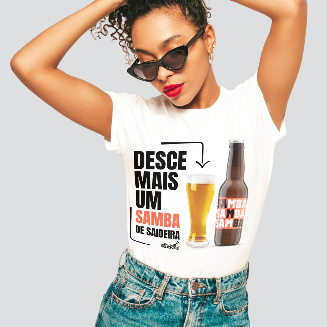 Camiseta Baby Long Feminina - Desce Mais Um Samba de Saideira