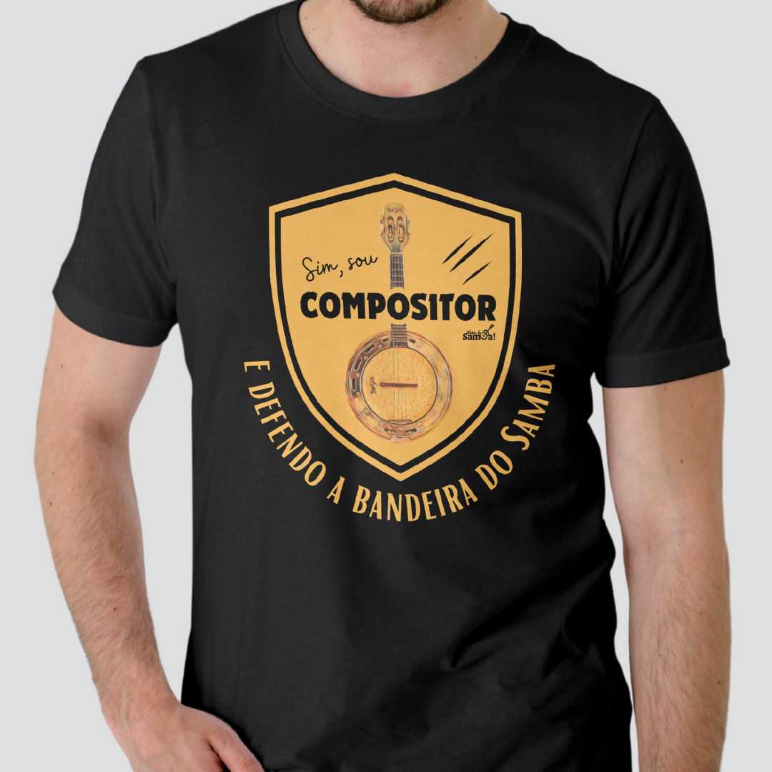 Camiseta Clássica Masculina - Sim Sou Compositor e Defendo a Bandeira do Samba