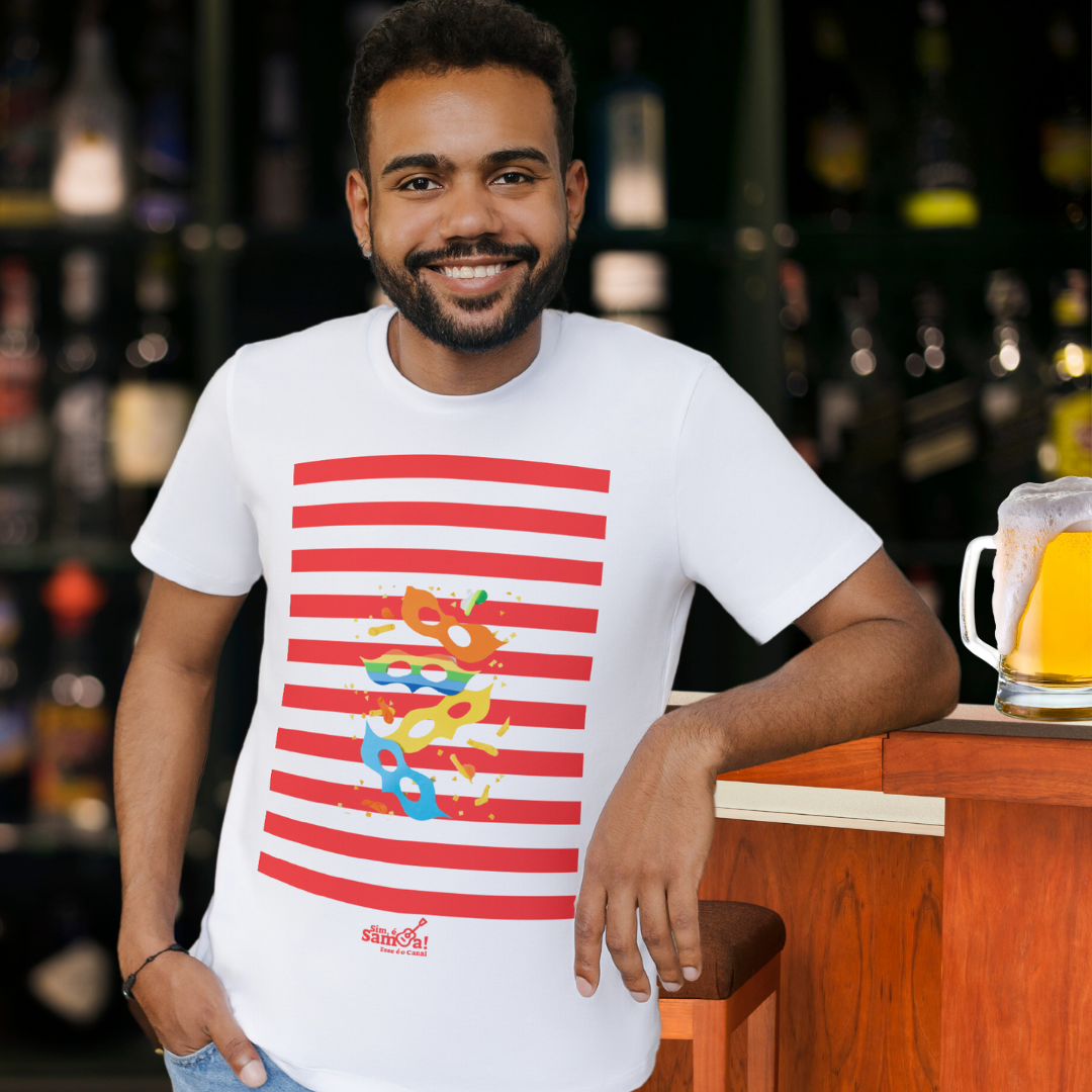 Camiseta Clássica Masculina - Carnaval Vermelho e Branco