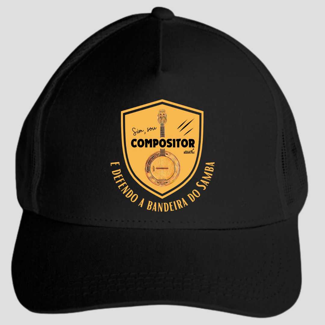 Boné Americano com Tela - Sim Sou Compositor e Defendo a Bandeira do Samba