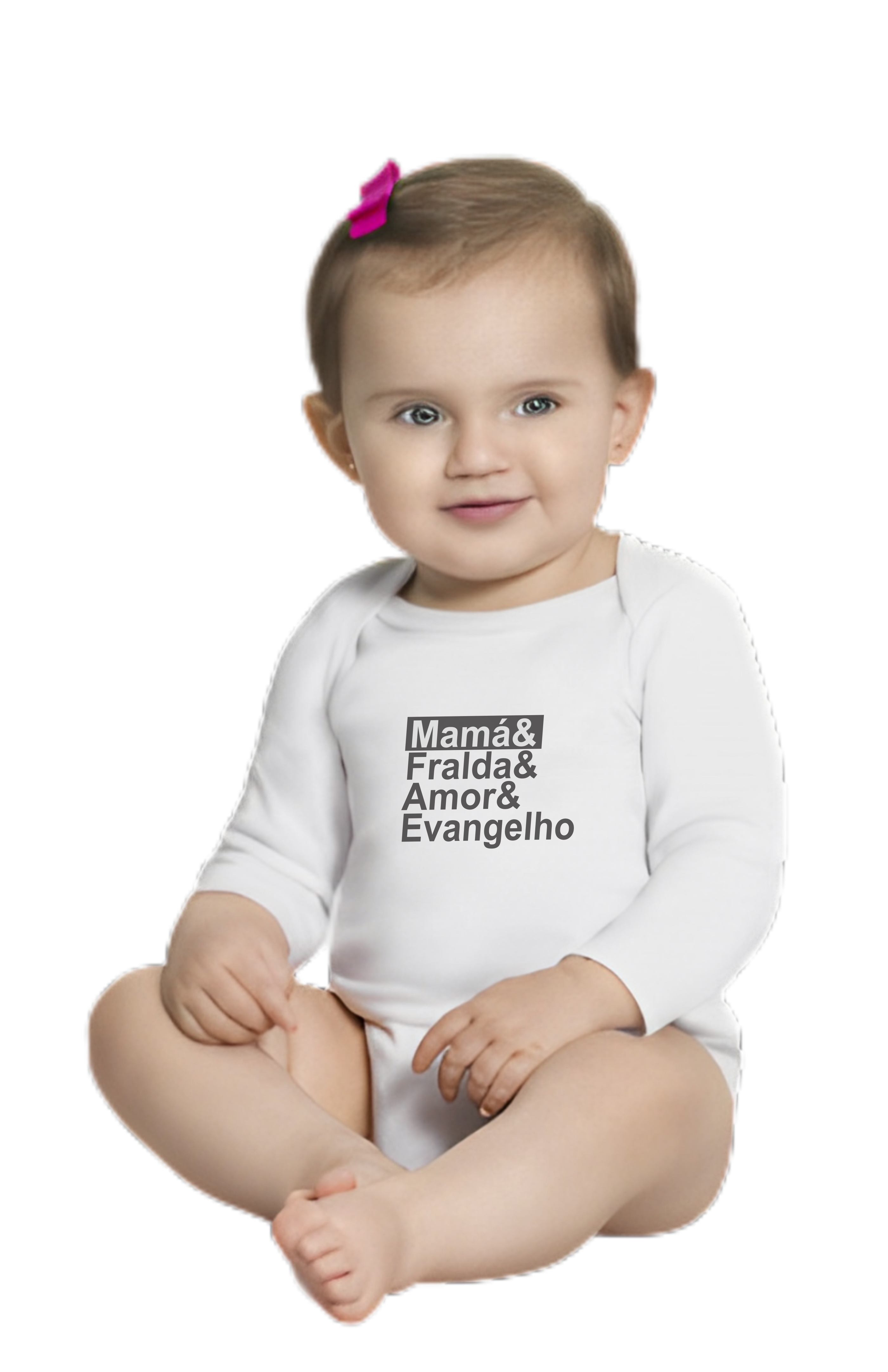 Body Infantil Mamá e Fralda e Amor e Evangelho