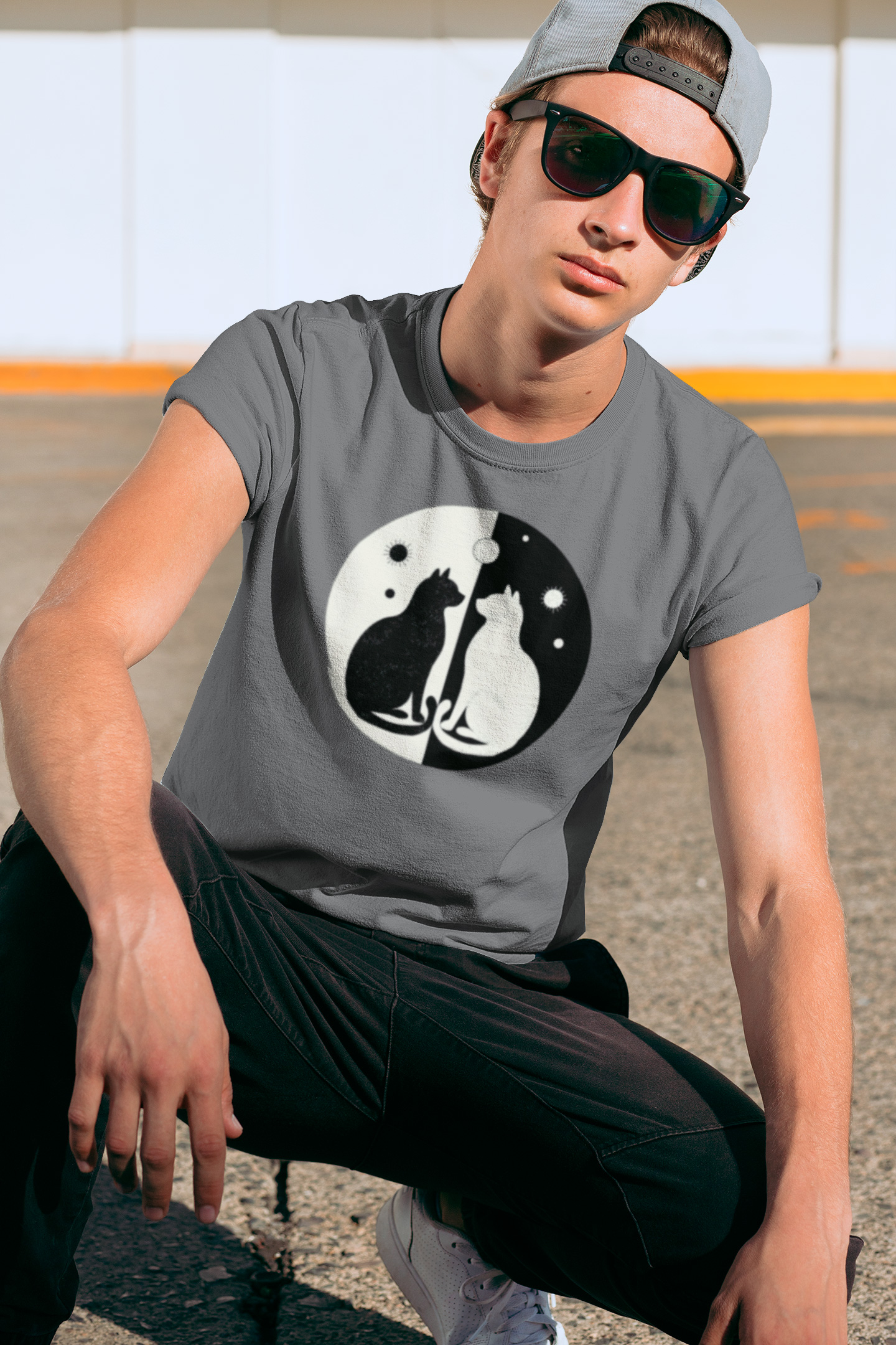 Gatos Yin Yang 02<br>T-Shirt Unissex Estonada