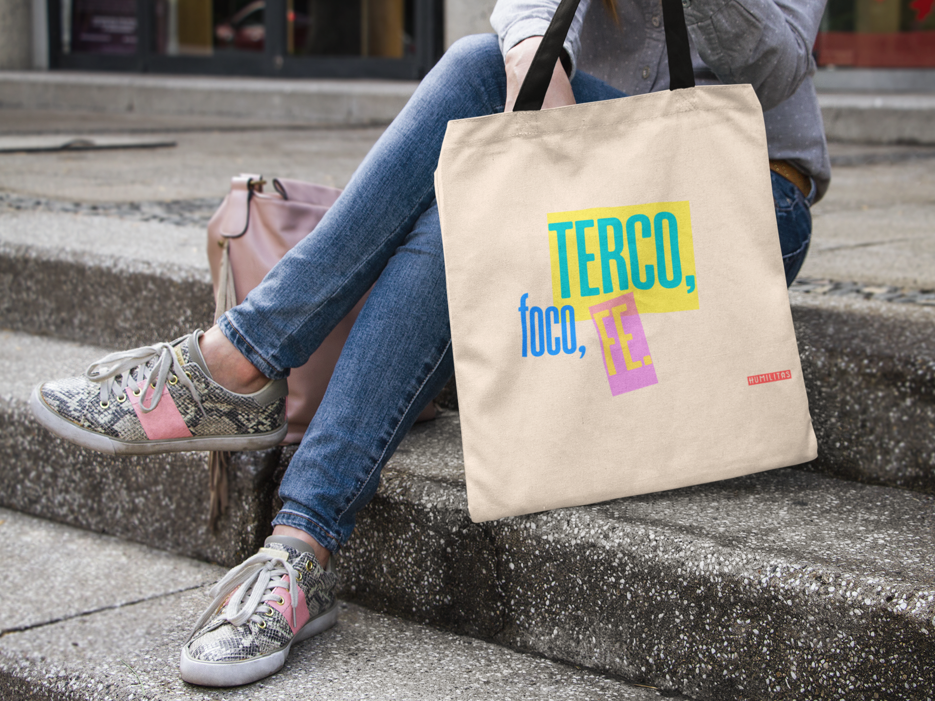 Ecobag Humilitas: Terço, Foco, Fé | Coleção Fé em Estilo