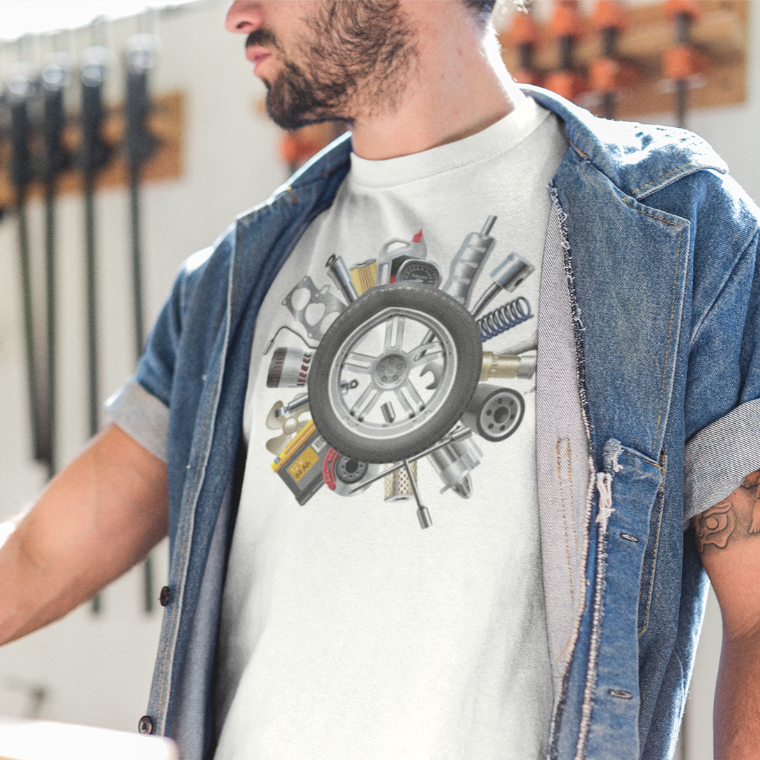 Camiseta Roda peças e ferramentas