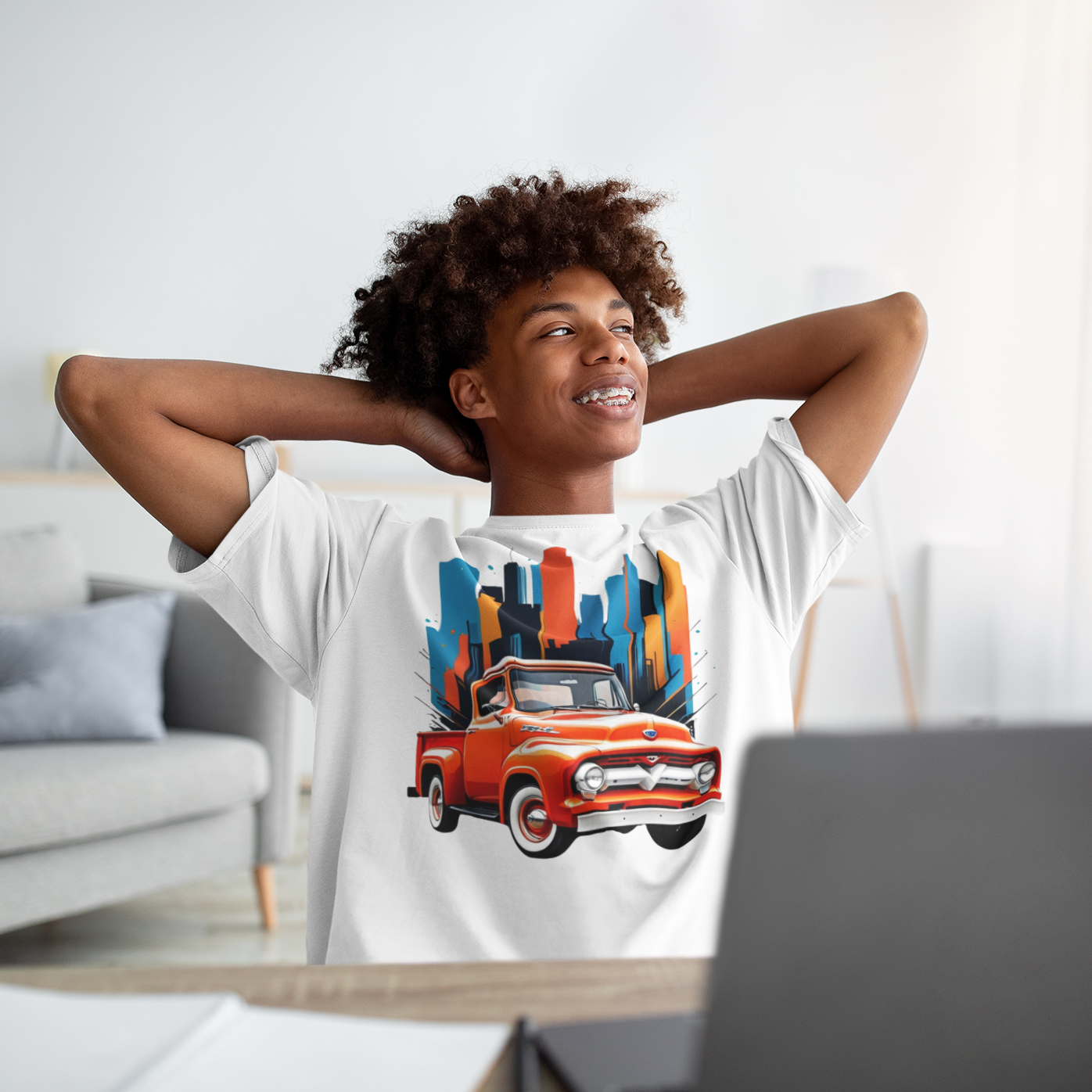 Camiseta Infantil (10 a 14) Ford F-100 Laranja