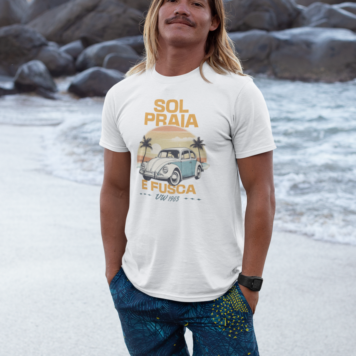 Camiseta Sol, Praia e Fusca