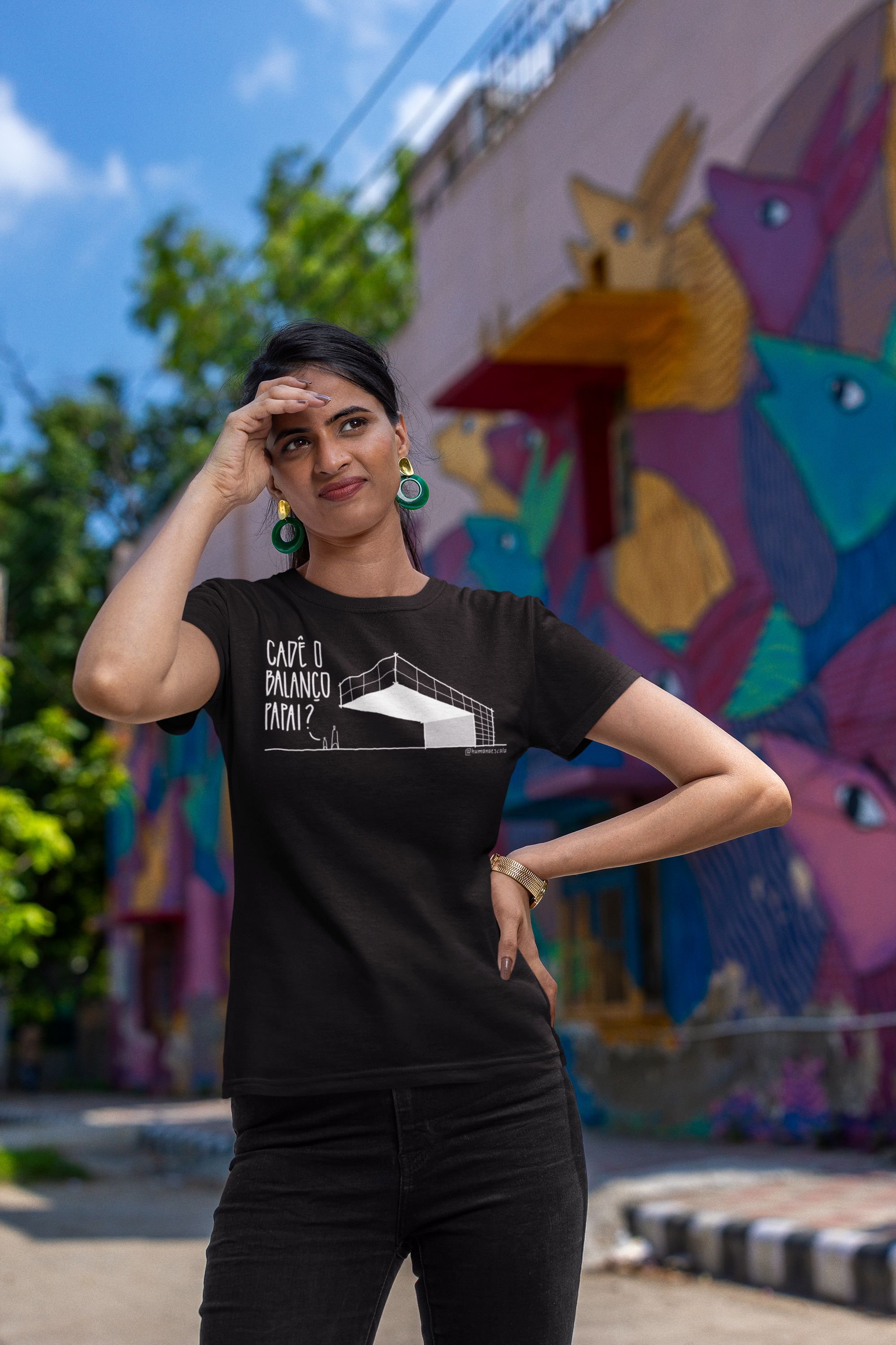 Camiseta Feminina Preta - Cadê o balanço papai?