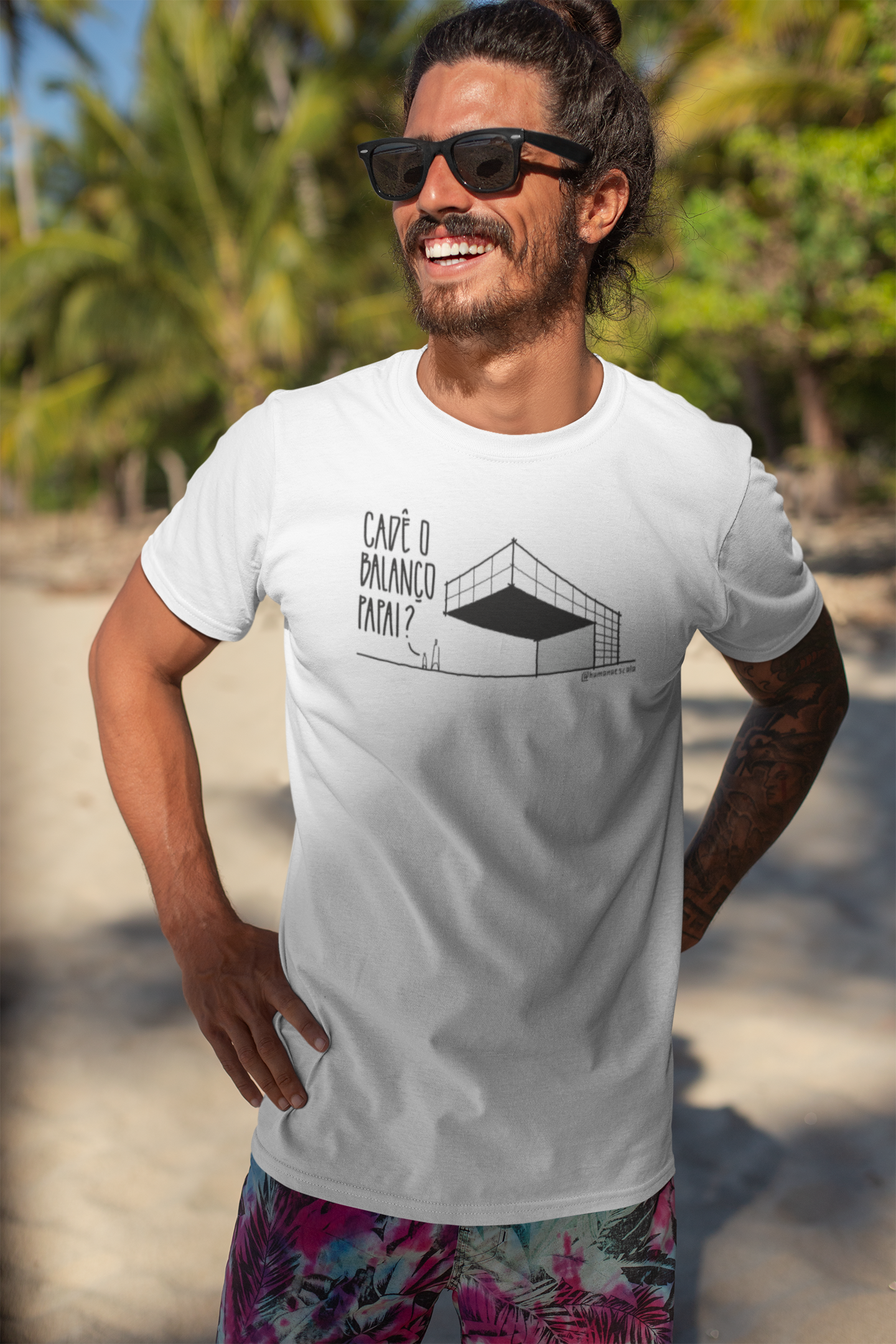 Camiseta Unissex Branca - Cadê o balanço papai?
