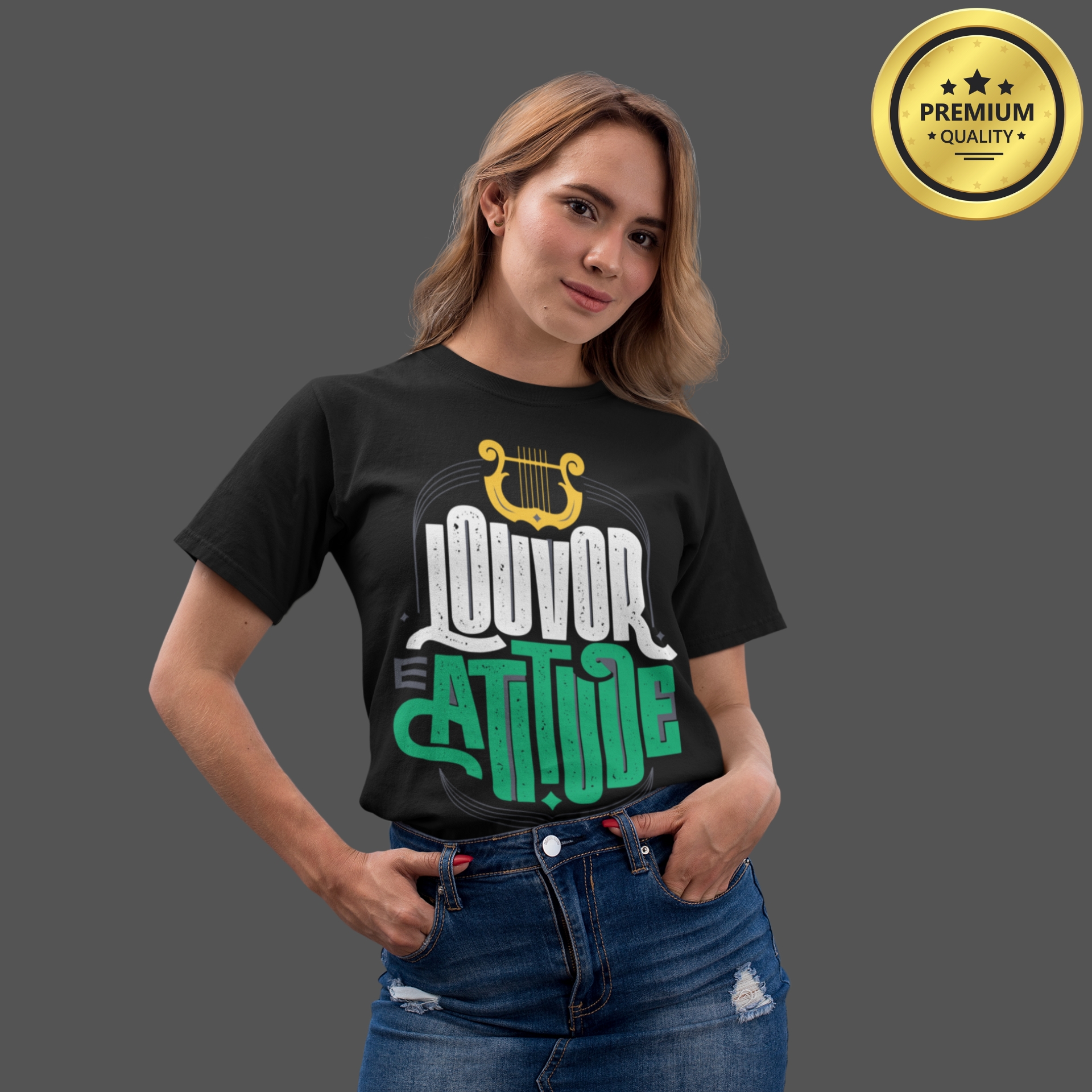 Camiseta Feminina Premium Louvor e Atitude