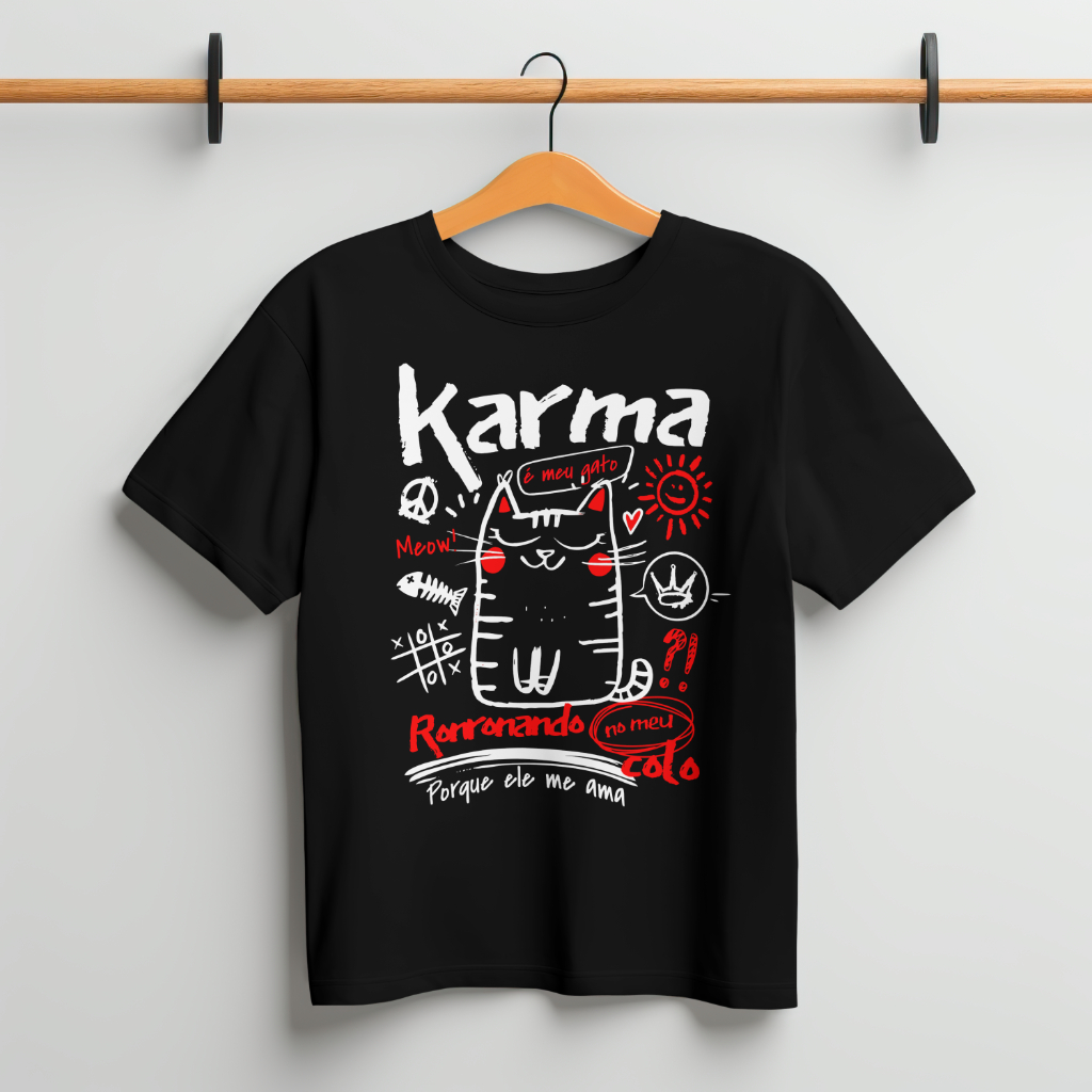Camiseta Gato Ronronando Preta