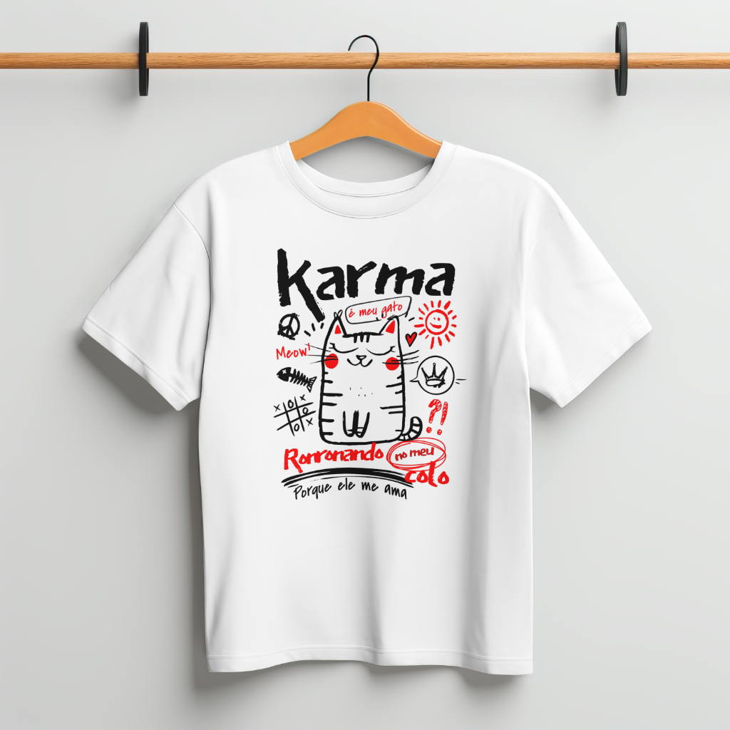 Camiseta Gato Ronronando Branca