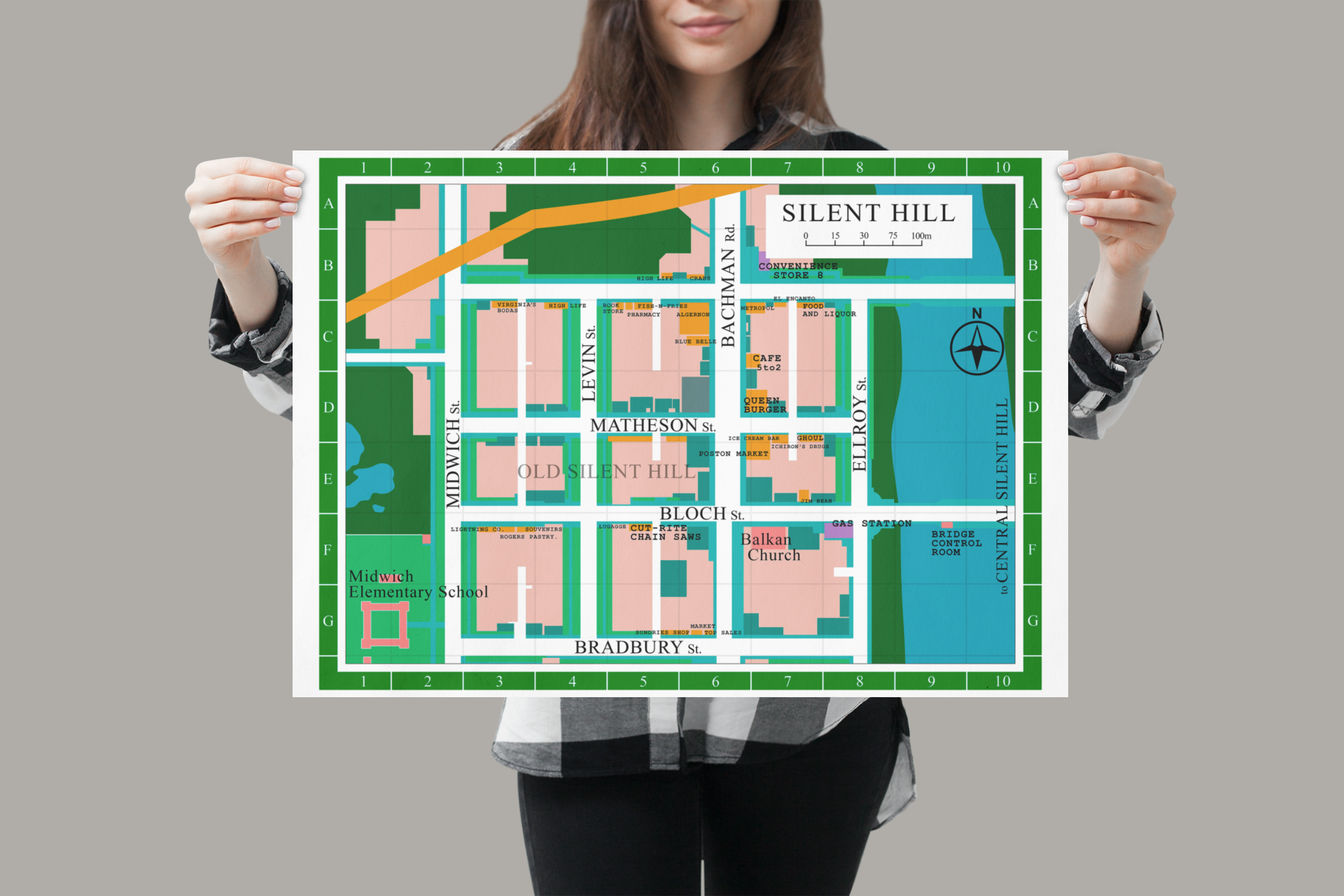 Pôster mapa de Silent Hill (vários tamanhos)