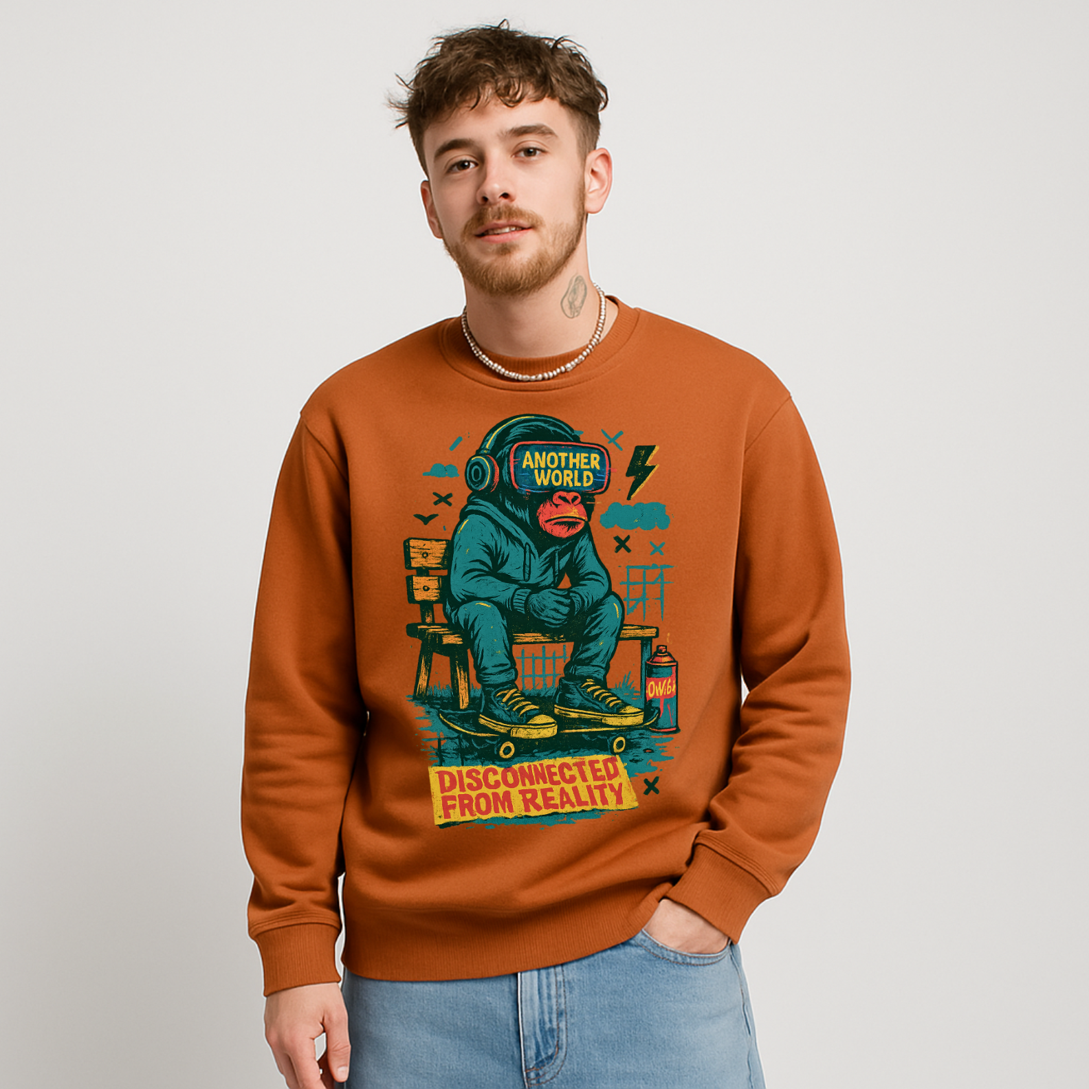 Moletom Prime Unissex Disconnected from Reality – Estampa com Macaco e Crítica Urbana | OxVibe Streetwear