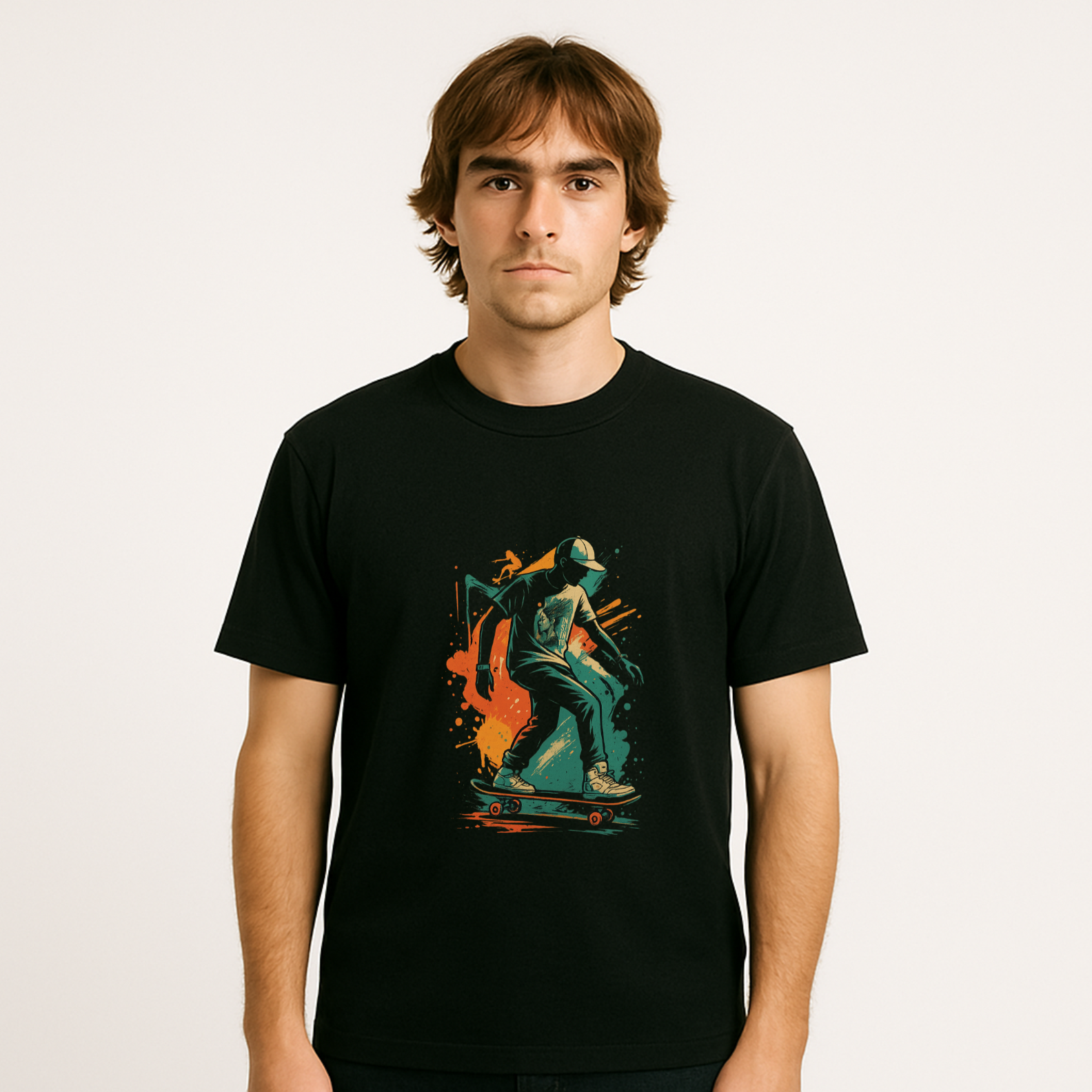Camiseta Unissex Streetwear – OxVibe Skatetista Estampa Urbana