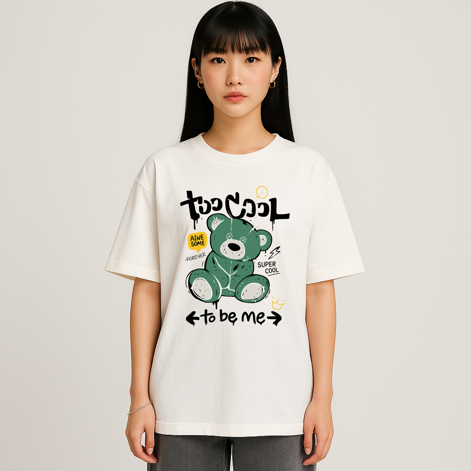 Camiseta Oversized Urso Awesome – Estampa Alternativa com Teddy Punk Distorcido | OxVibe Streetwear