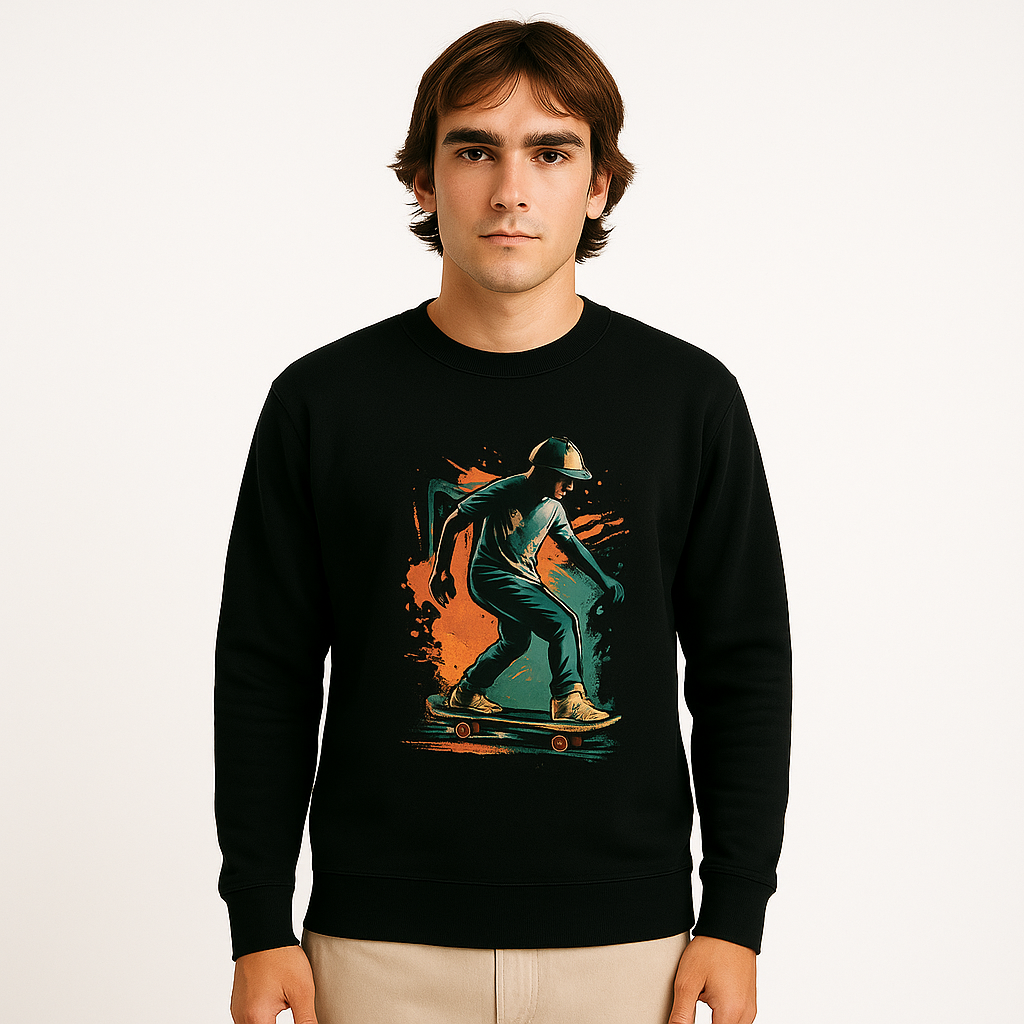 Moletom Skatetista OxVibe – Streetwear Unissex Preto com Estampa de Skate