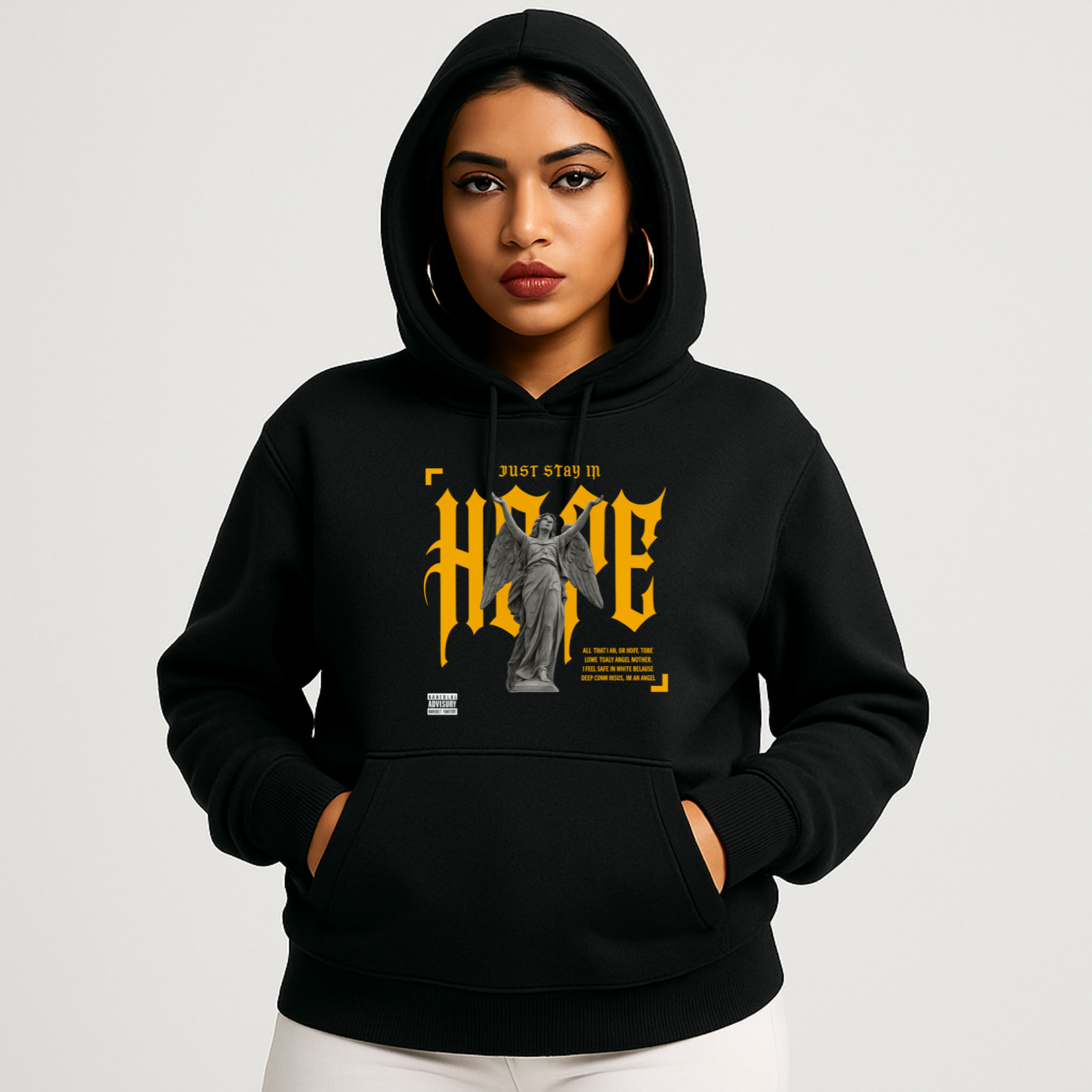 Moletom Canguru Preto Just Stay in Hope – Estampa Tipografia Gótica | OxVibe Streetwear