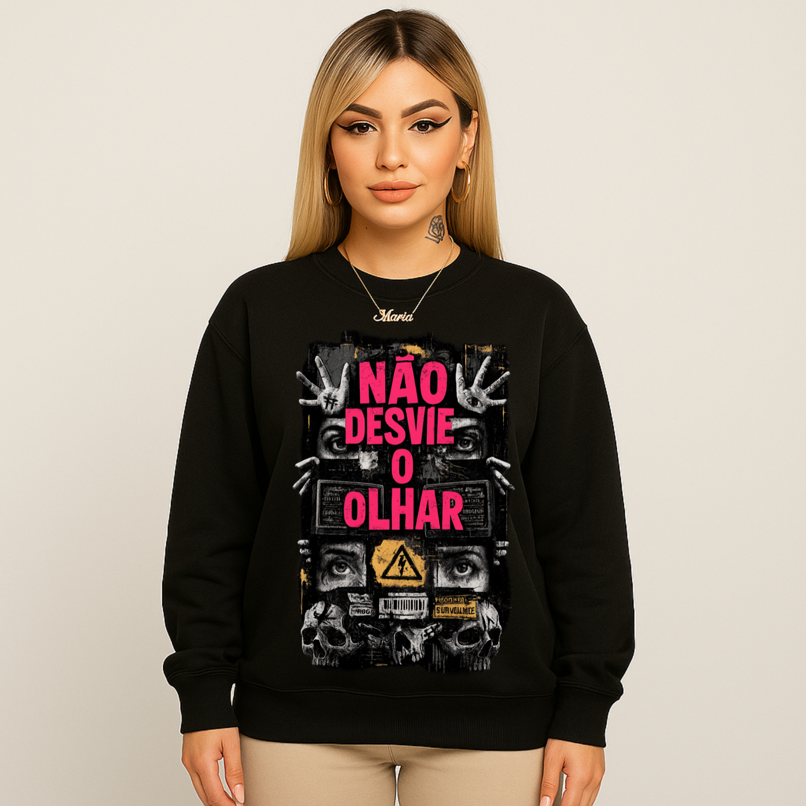 Moletom Prime Não Desvie o Olhar – Estampa Crítica Vigilância Urbana | OxVibe Streetwear
