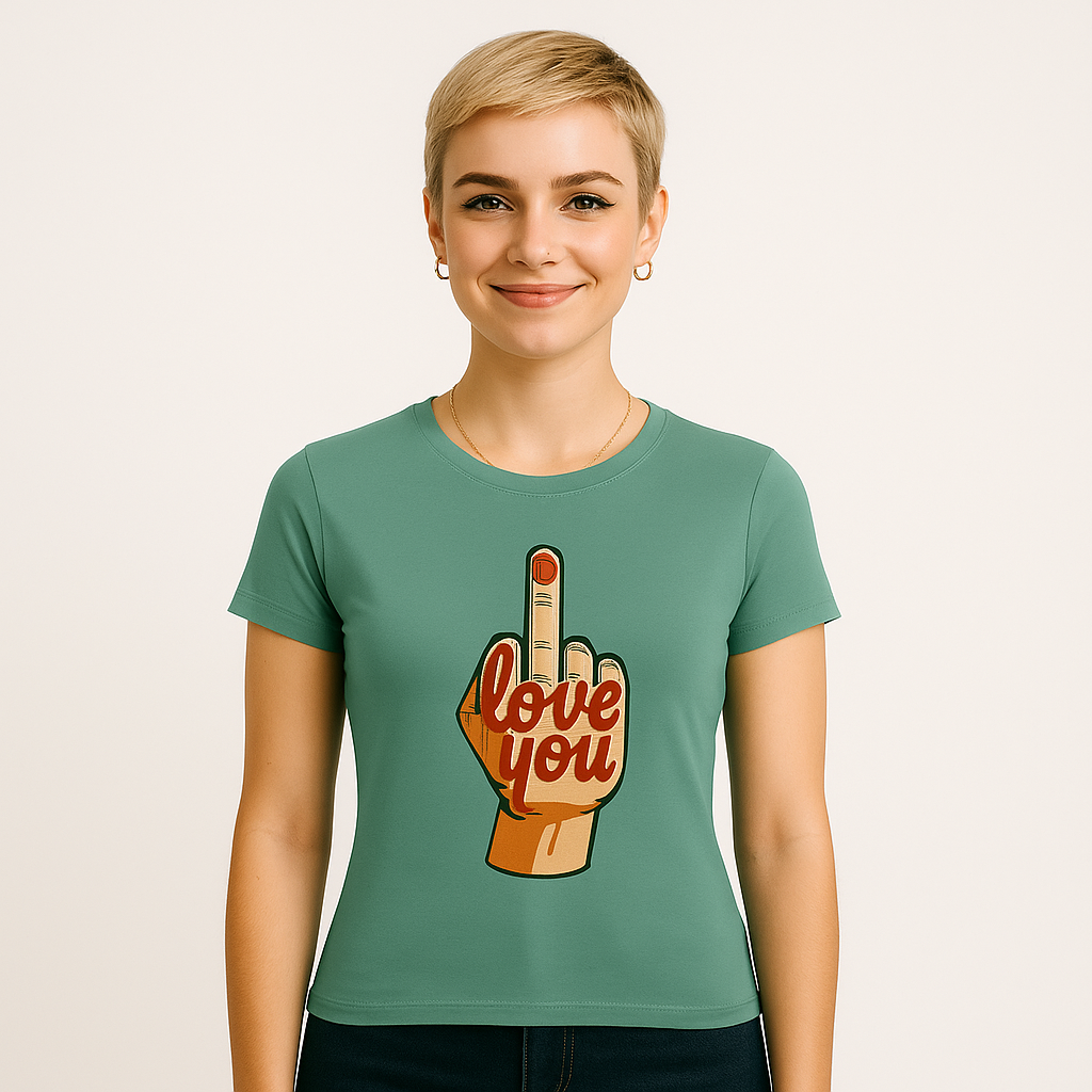 Camiseta I Love You Feminina – Baby Long Estonada OxVibe com Frase Subversiva
