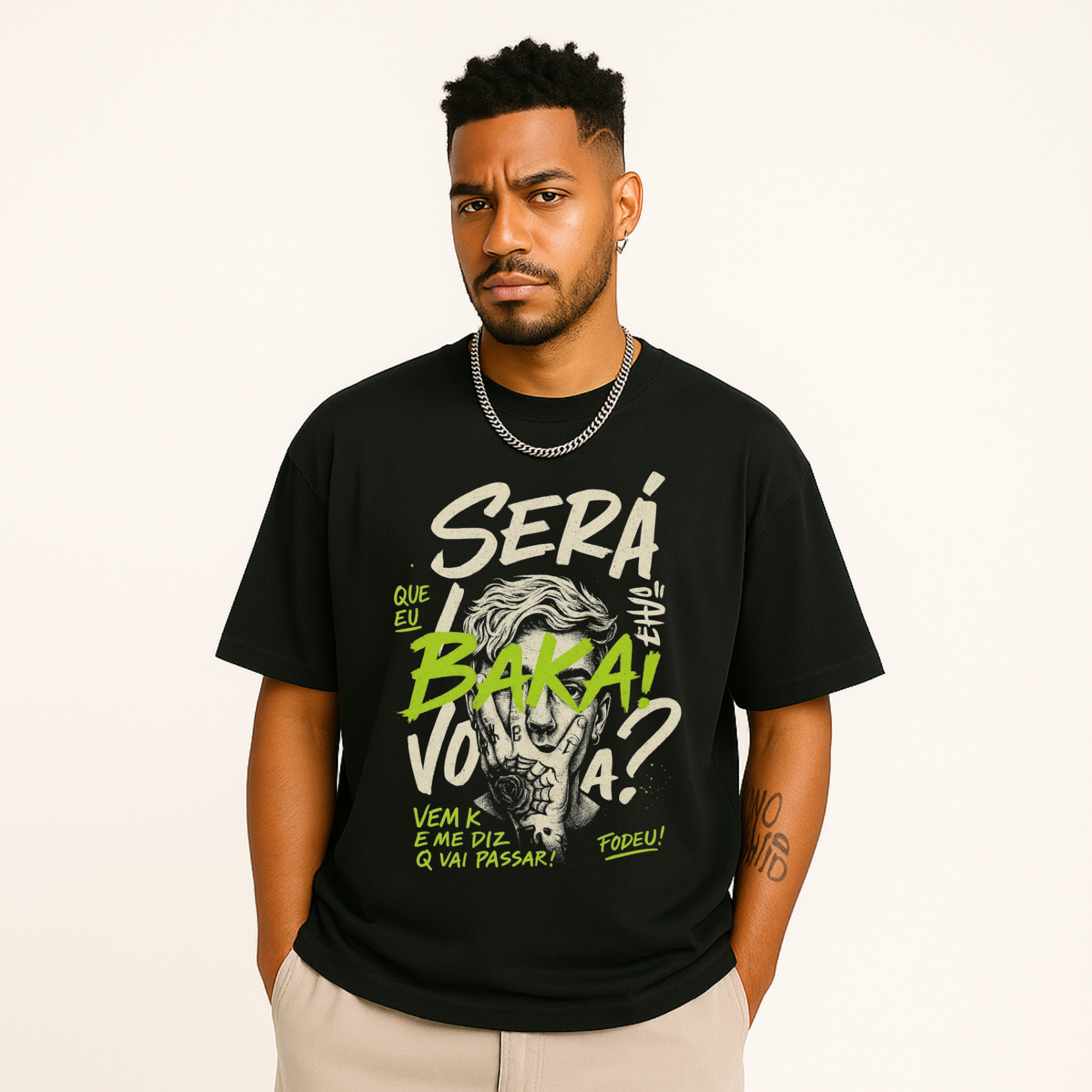 Camiseta Oversized BAKA – Estampa Crítica e Visual Urbano Ironic | OxVibe Unissex